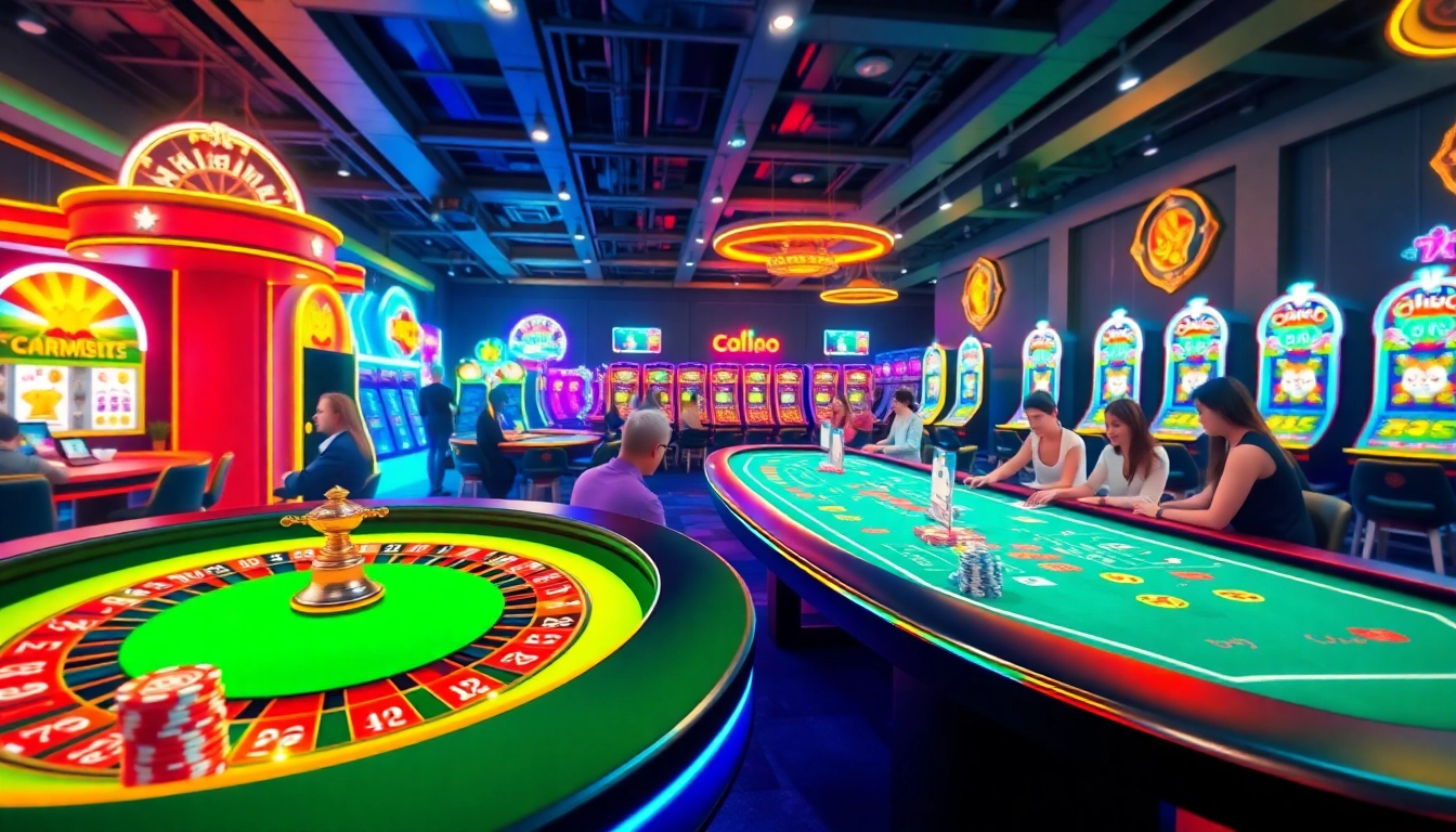 Gamer enjoying casino belgique en ligne with vibrant ambiance and colorful tables.