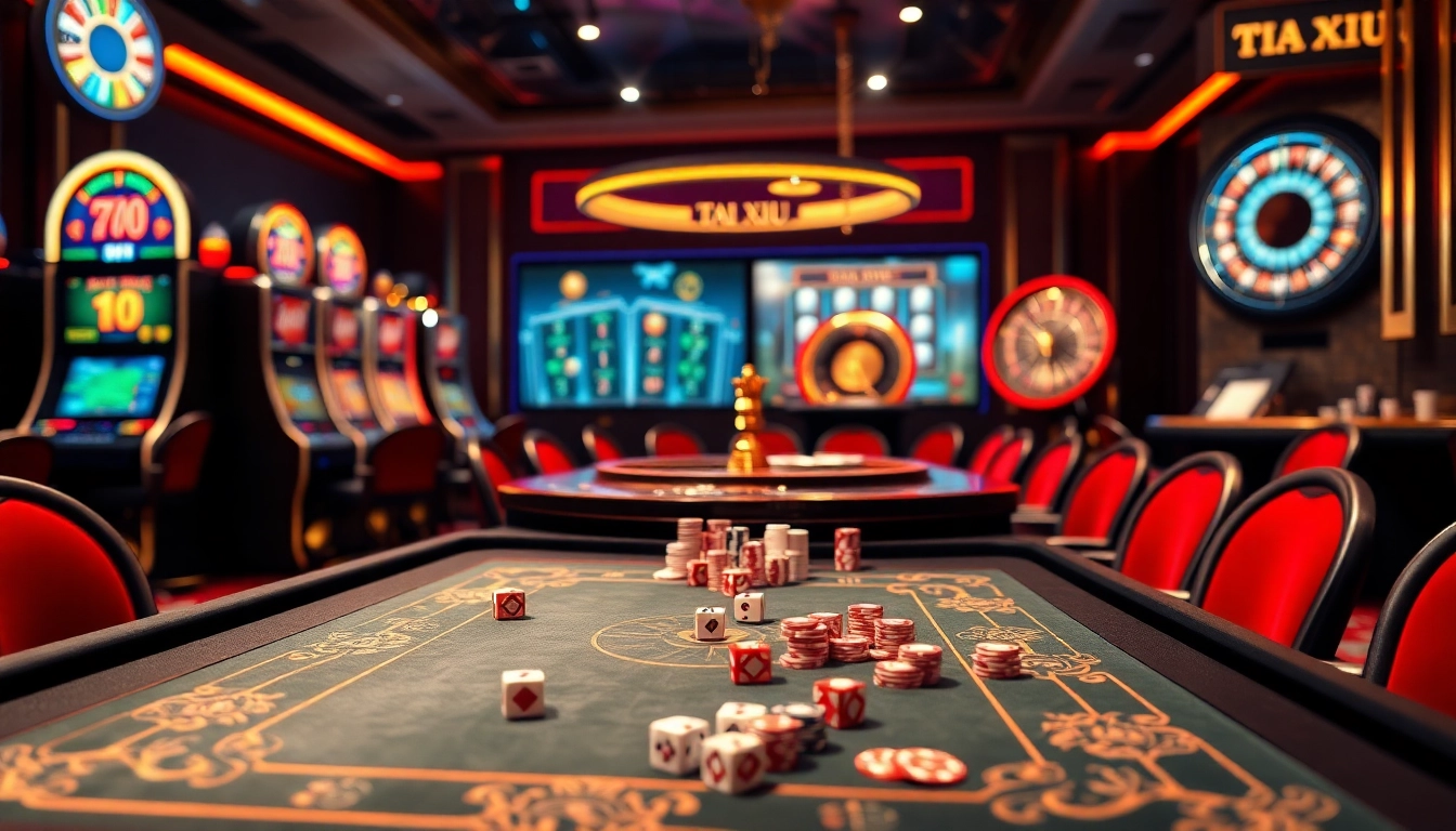 Experience the thrill of tai xiu online at a luxurious casino table with vibrant dice and chips.