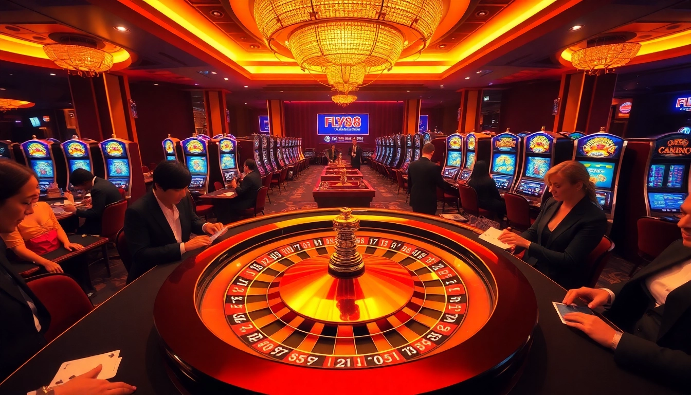 Experience the thrill of casino gaming at FLY88 with luxury roulette and eager players.