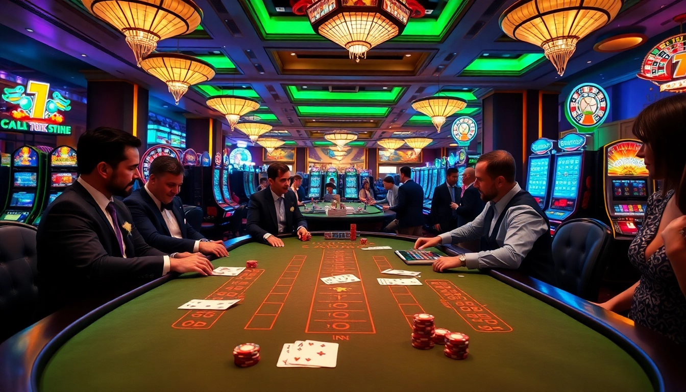 Engaged players enjoying a luxurious game at rik vip casino tables with vibrant slot machines.